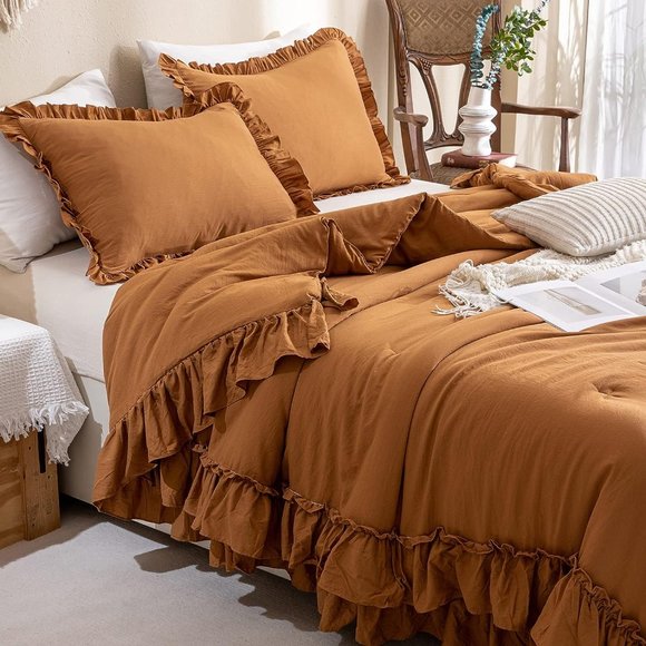 Chai Latte King Size Bed Comforter Set Shams Bedding Orange Pumpkin Spice New - Picture 2 of 11